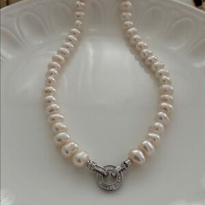 Elegant Pearl Necklace with Silver Clasp and Charm | Elegant Gift for Her